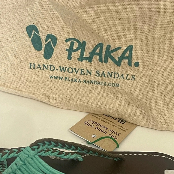 Plaka Flip Flops Thong Sandals Teal Brown size 6 / free toe ring - Picture 5 of 16